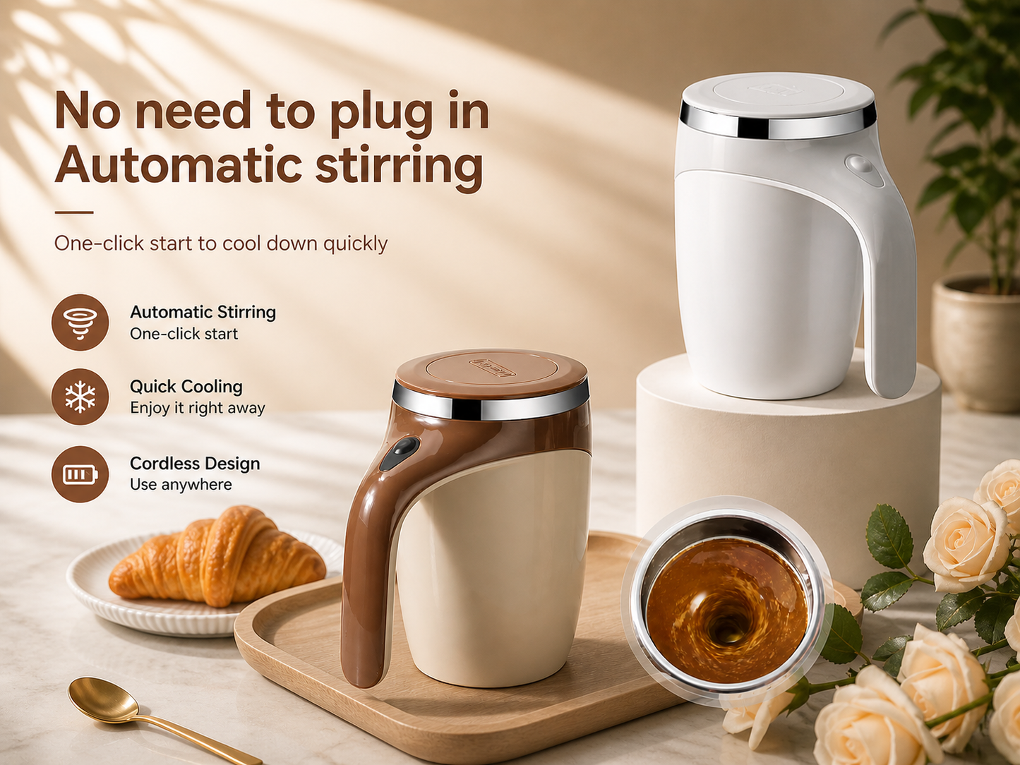 Solvix Vortex Cup™ | Magnetic Self-Stirring Mug