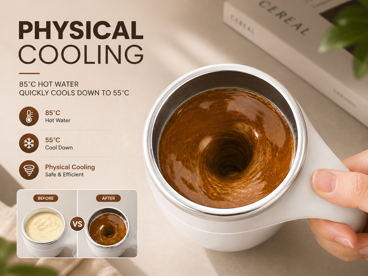 Solvix Vortex Cup™ | Magnetic Self-Stirring Mug
